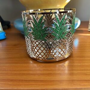 Bath & Body Works Silver and Green Pineapple Candle Holder